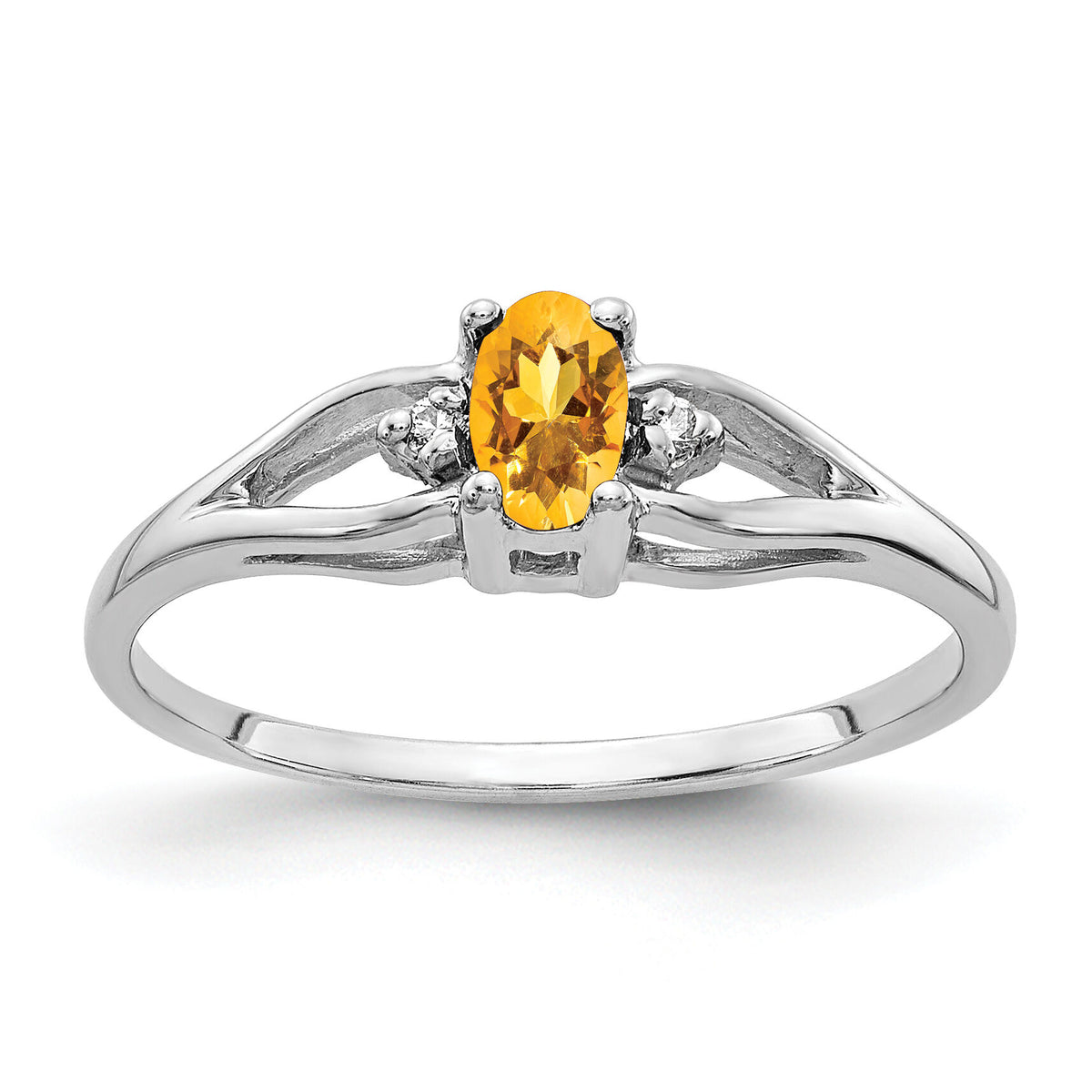 14k White Gold 5x3mm Oval Citrine AAA Diamond ring-Y2080CI/AAA