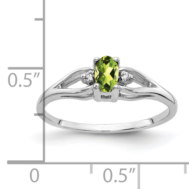 14k White Gold 5x3mm Oval Peridot AA Diamond ring-Y2080PE/AA