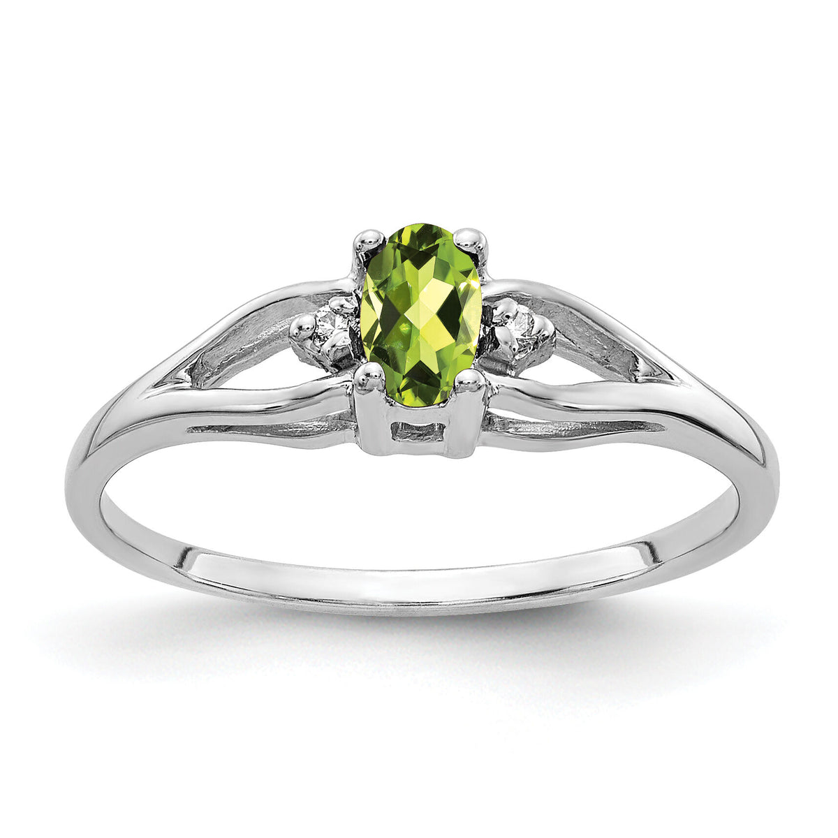 14k White Gold 5x3mm Oval Peridot AA Diamond ring-Y2080PE/AA