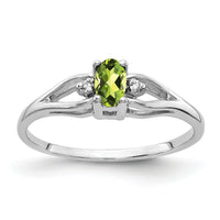 14k White Gold 5x3mm Oval Peridot AA Diamond ring-Y2080PE/AA