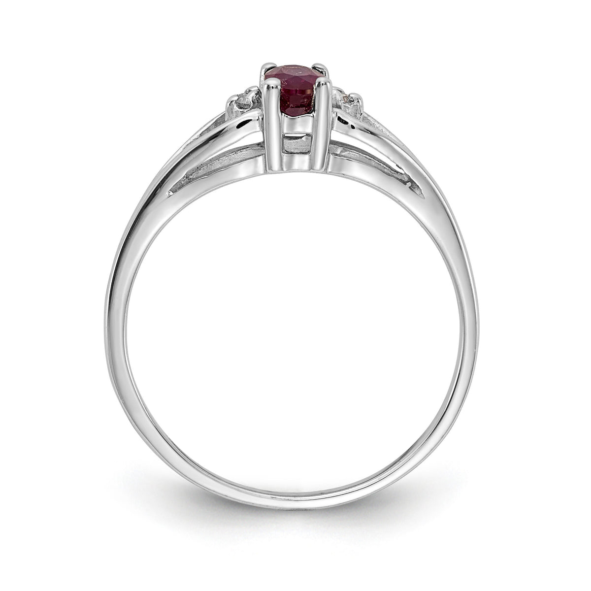14k White Gold 5x3mm Oval Ruby & AA Diamond Ring-Y2080R/AA