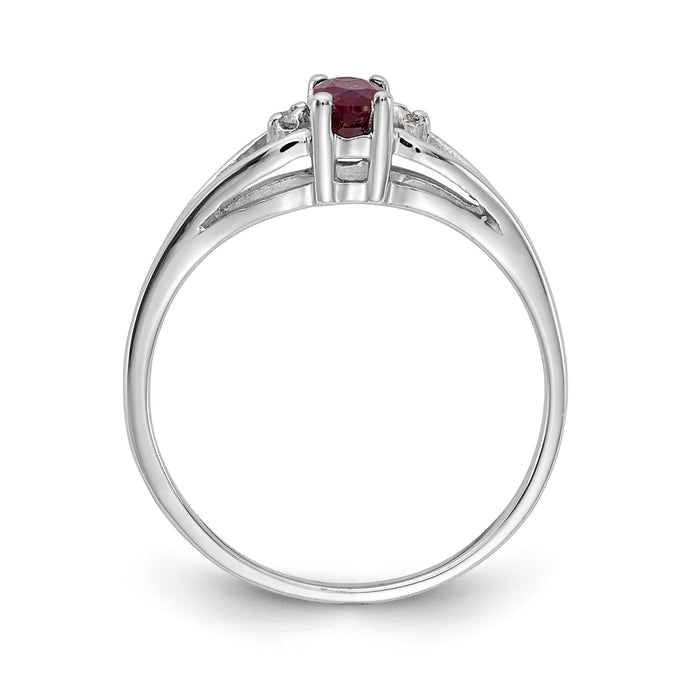 14k White Gold 5x3mm Oval Ruby & AA Diamond Ring-Y2080R/AA