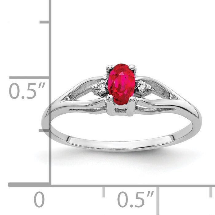 14k White Gold 5x3mm Oval Ruby & AA Diamond Ring-Y2080R/AA