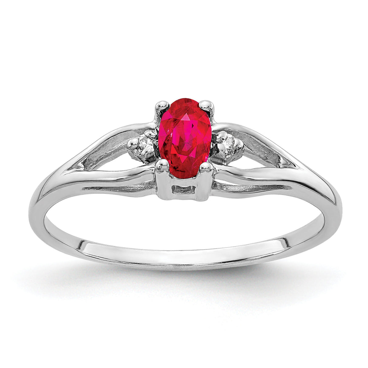 14k White Gold 5x3mm Oval Ruby & AA Diamond Ring-Y2080R/AA