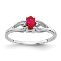 14k White Gold 5x3mm Oval Ruby & AA Diamond Ring-Y2080R/AA