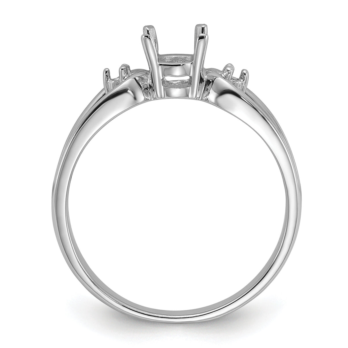 14k White Gold Polished .04ct. Diamond & 6x4 Oval Gemstone Ring Mounting-Y2082