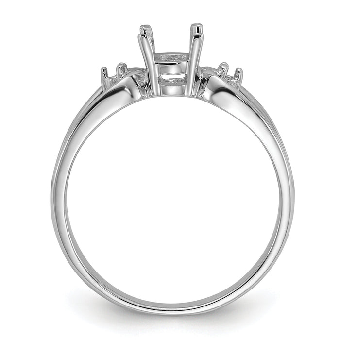 14k White Gold Polished .04ct. Diamond & 6x4 Oval Gemstone Ring Mounting-Y2082