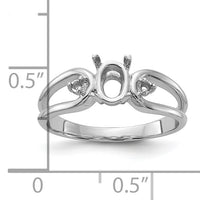 14k White Gold Polished .04ct. Diamond & 6x4 Oval Gemstone Ring Mounting-Y2082