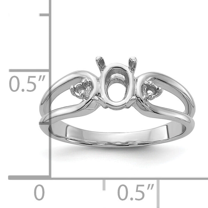 14k White Gold Polished .04ct. Diamond & 6x4 Oval Gemstone Ring Mounting-Y2082