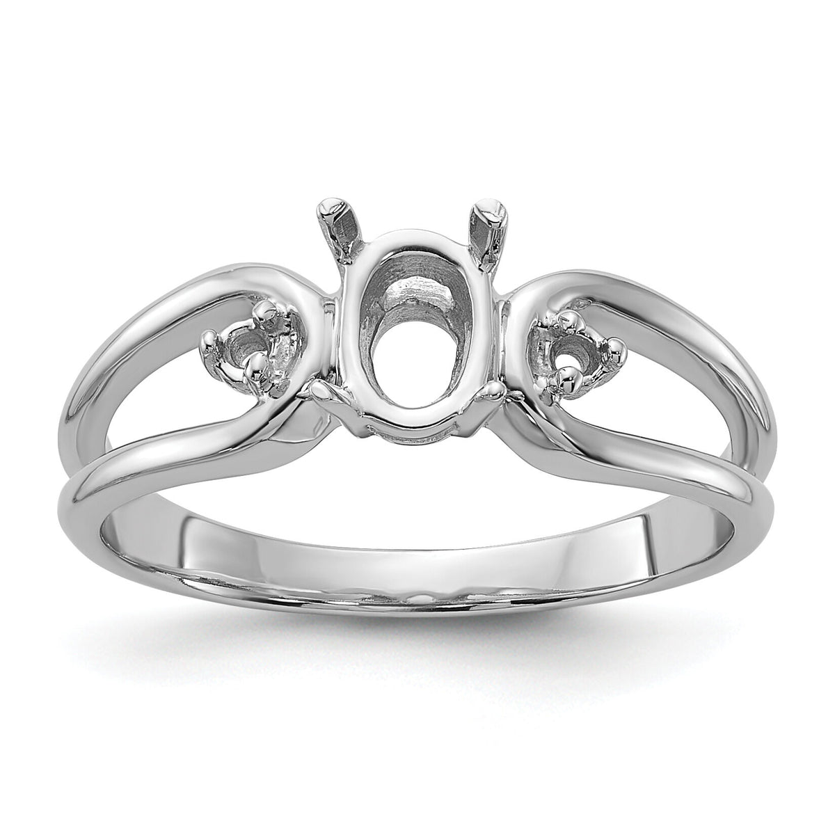 14k White Gold Polished .04ct. Diamond & 6x4 Oval Gemstone Ring Mounting-Y2082