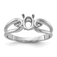 14k White Gold Polished .04ct. Diamond & 6x4 Oval Gemstone Ring Mounting-Y2082