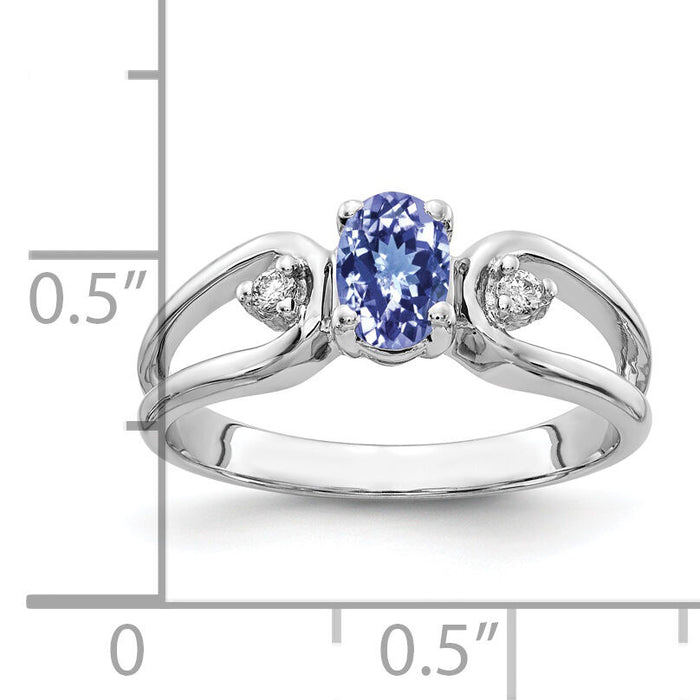 14k White Gold 6x4mm Oval Tanzanite AA Diamond ring-Y2082T/AA
