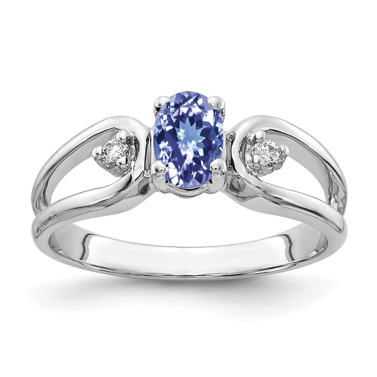 14k White Gold 6x4mm Oval Tanzanite AA Diamond ring-Y2082T/AA