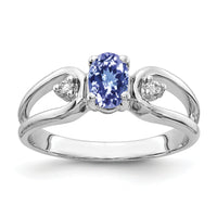 14k White Gold 6x4mm Oval Tanzanite AA Diamond ring-Y2082T/AA