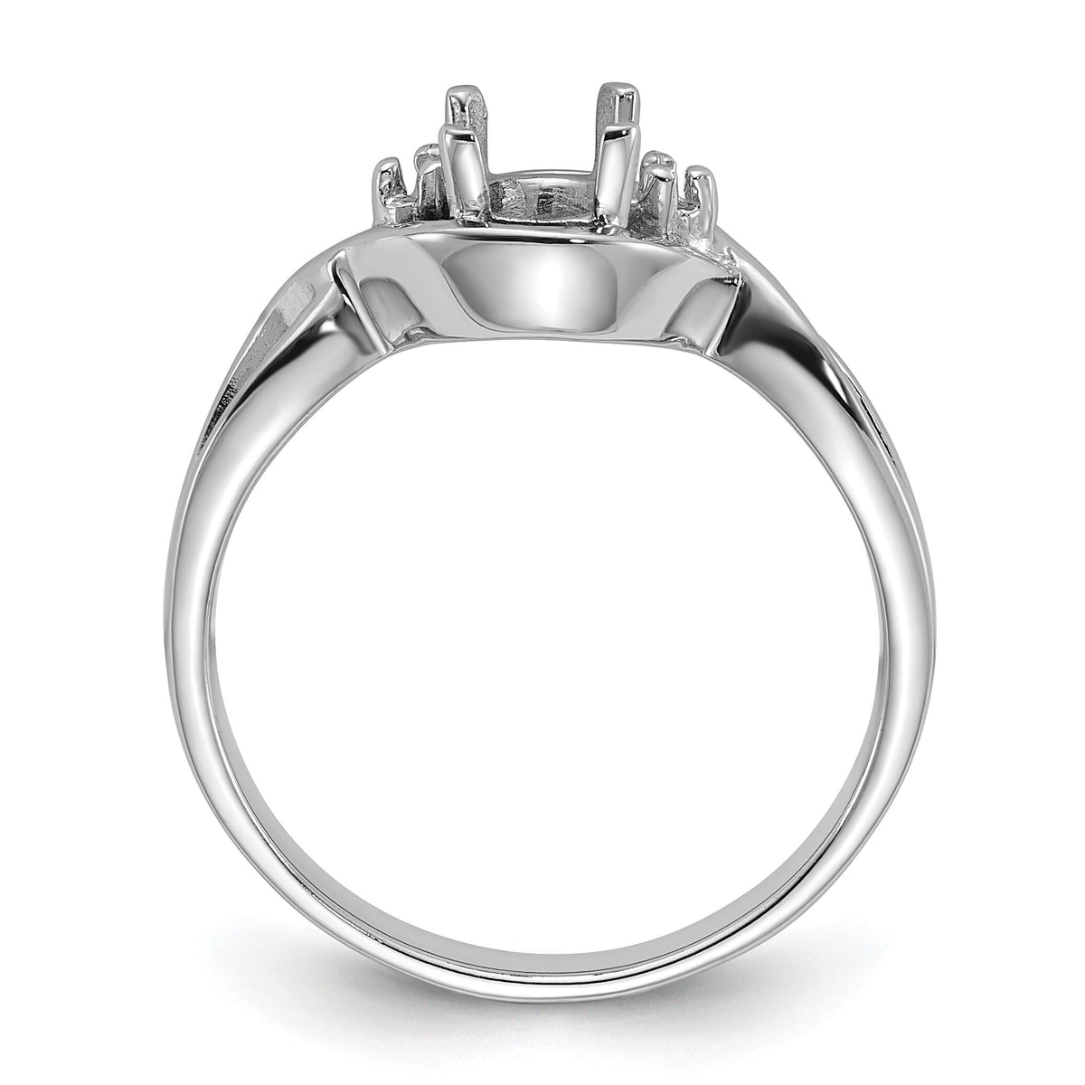 14k White Gold Polished .03ct. Diamond & 6x4 Oval Gemstone Ring Mounting-Y2086