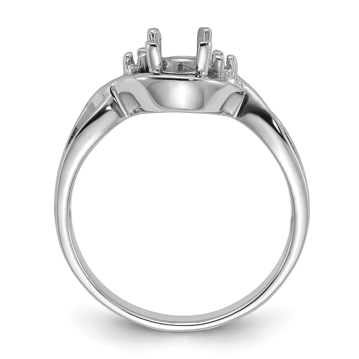 14k White Gold Polished .03ct. Diamond & 6x4 Oval Gemstone Ring Mounting-Y2086