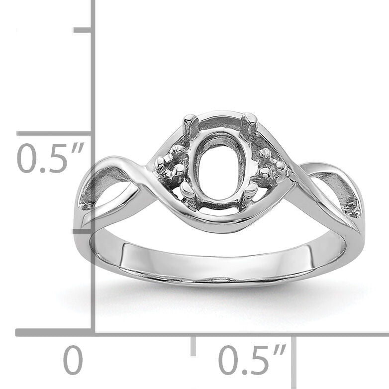 14k White Gold Polished .03ct. Diamond & 6x4 Oval Gemstone Ring Mounting-Y2086
