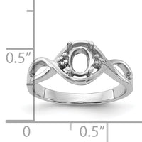 14k White Gold Polished .03ct. Diamond & 6x4 Oval Gemstone Ring Mounting-Y2086