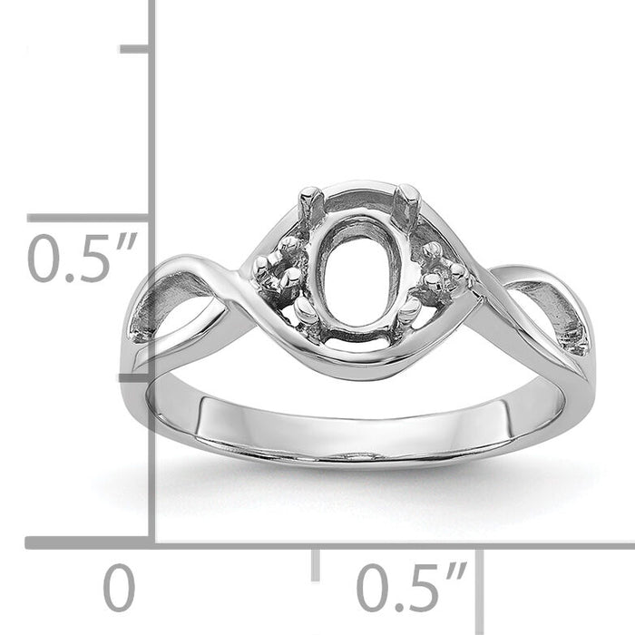 14k White Gold Polished .03ct. Diamond & 6x4 Oval Gemstone Ring Mounting-Y2086