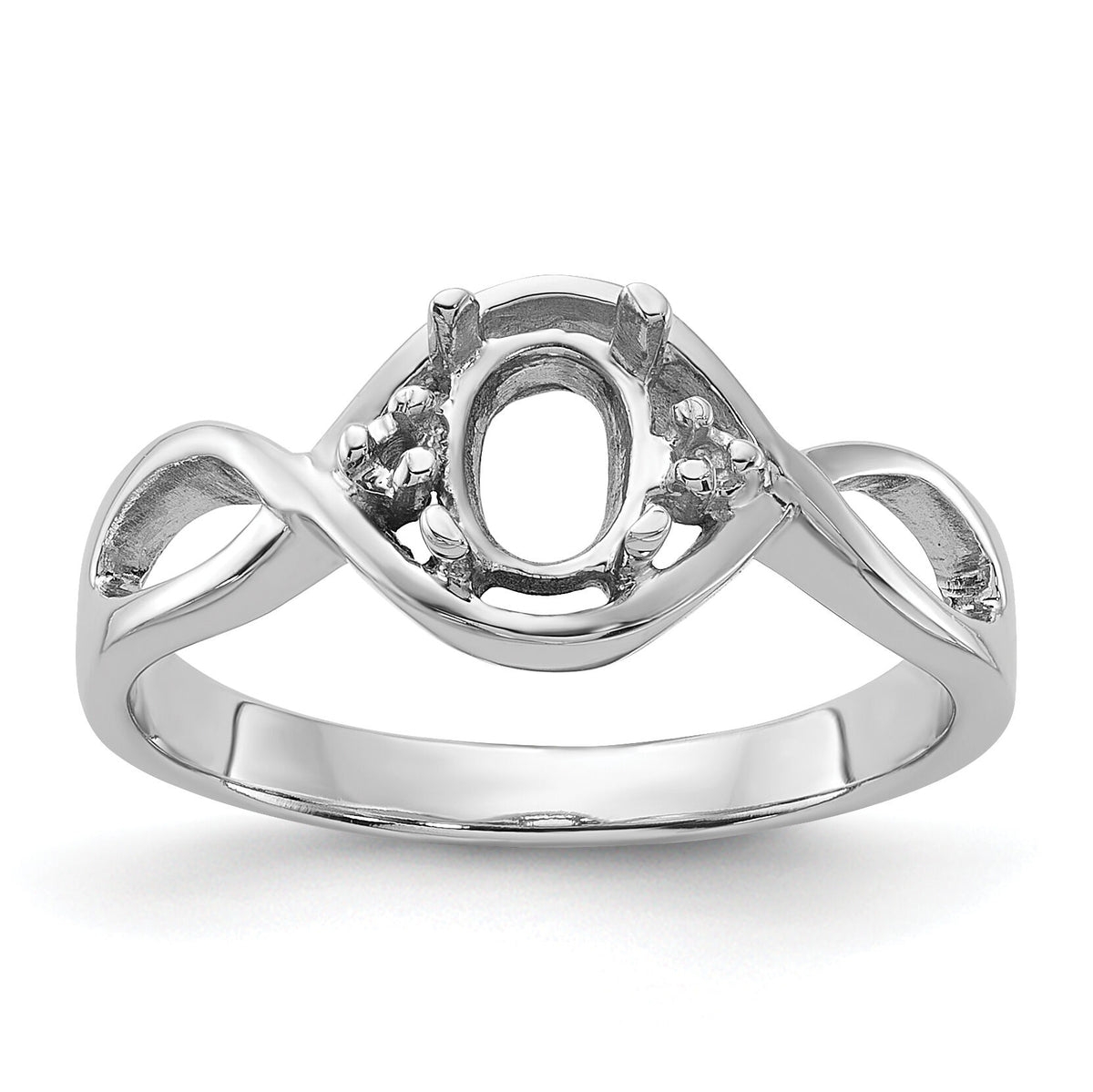 14k White Gold Polished .03ct. Diamond & 6x4 Oval Gemstone Ring Mounting-Y2086