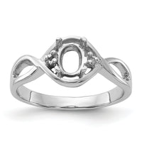 14k White Gold Polished .03ct. Diamond & 6x4 Oval Gemstone Ring Mounting-Y2086