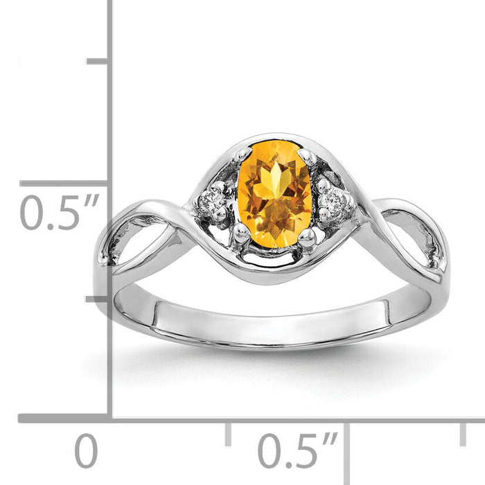 14k White Gold 6x4mm Oval Citrine AA Diamond ring-Y2086CI/AA