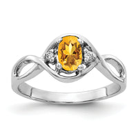 14k White Gold 6x4mm Oval Citrine AA Diamond ring-Y2086CI/AA