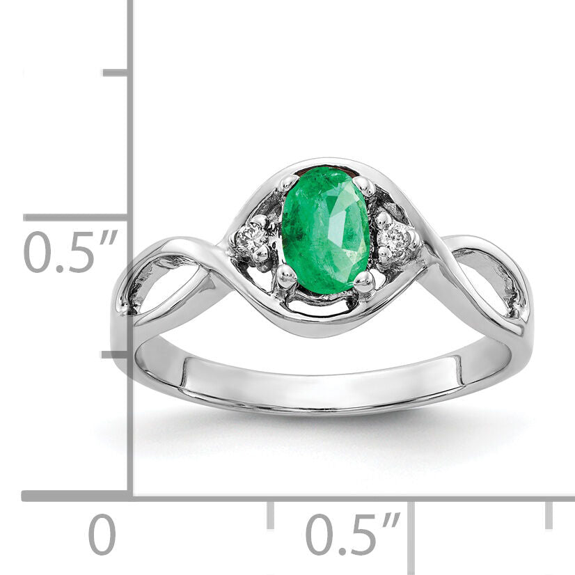 14k White Gold 6x4mm Oval Emerald AA Diamond ring-Y2086E/AA