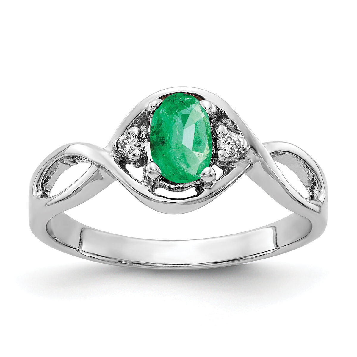 14k White Gold 6x4mm Oval Emerald AA Diamond ring-Y2086E/AA