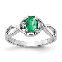 14k White Gold 6x4mm Oval Emerald AA Diamond ring-Y2086E/AA