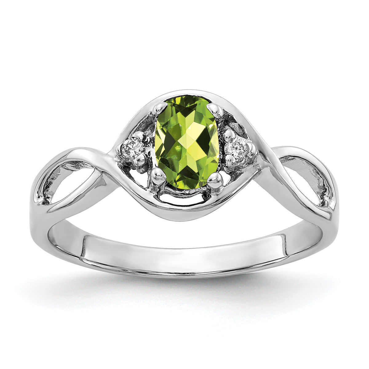 14k White Gold 6x4mm Oval Peridot AA Diamond ring-Y2086PE/AA