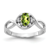 14k White Gold 6x4mm Oval Peridot AA Diamond ring-Y2086PE/AA