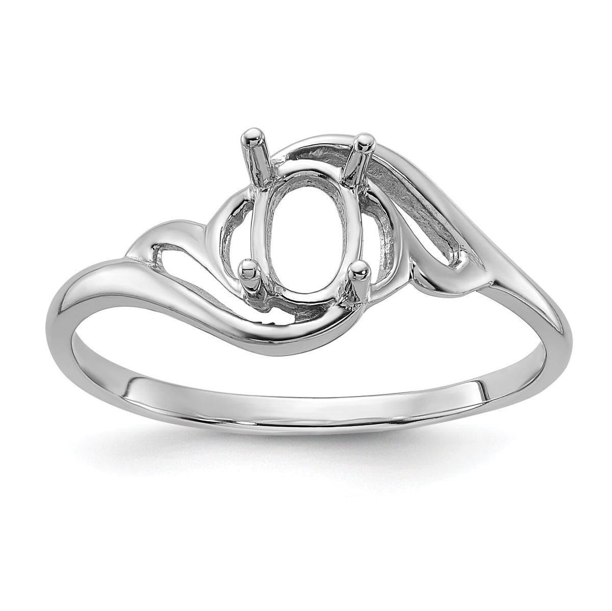 14k White Gold Polished 6x4 Oval Gemstone Ring Mounting-Y2094