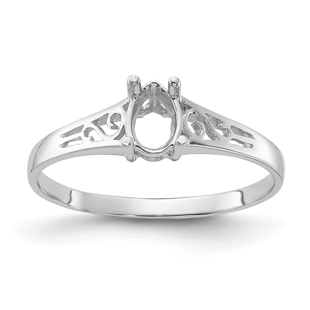 14k White Gold Polished 6x4 Pear Filigree Gemstone Ring Mounting-Y2101