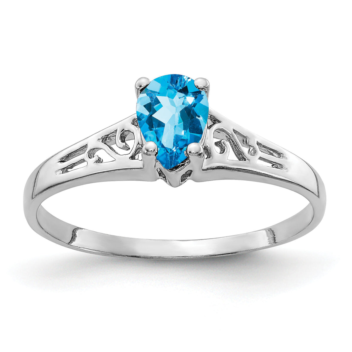 14k White Gold 6x4mm Pear Blue Topaz ring-Y2101BT