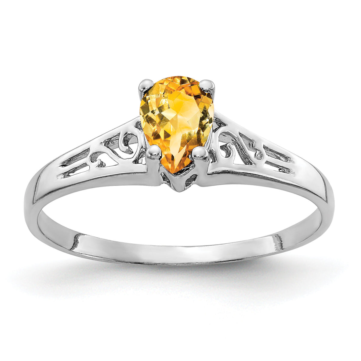 14k White Gold 6x4mm Pear Citrine ring-Y2101CI