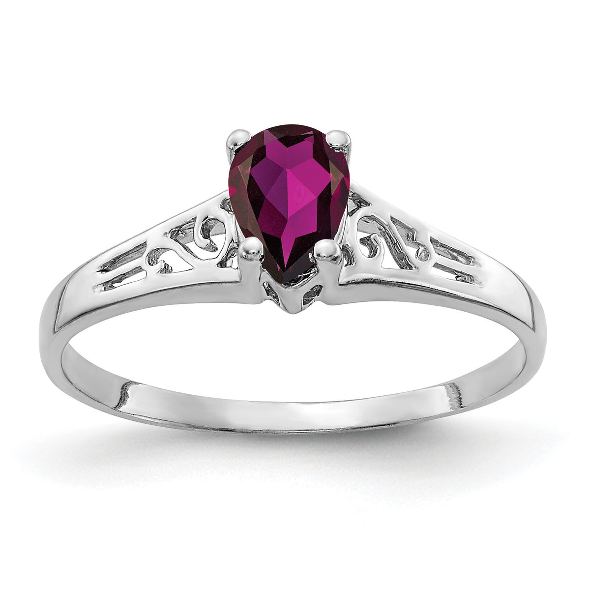 14k White Gold 6x4mm Pear Rhodolite Garnet ring-Y2101RG