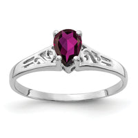 14k White Gold 6x4mm Pear Rhodolite Garnet ring-Y2101RG