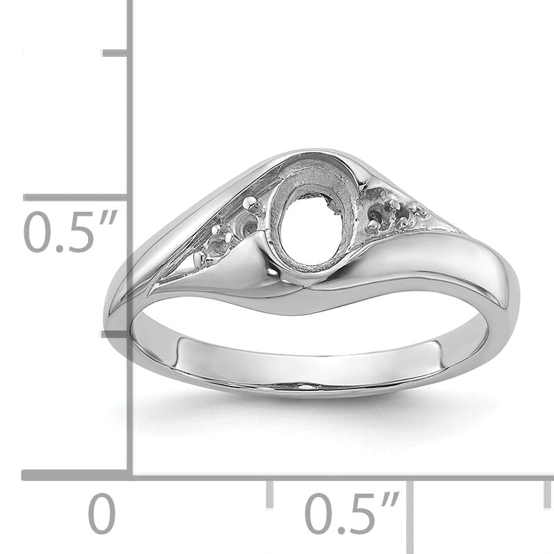 14k White Gold Polished Diamond & 6x4 Oval Gemstone Ring Mounting-Y2107