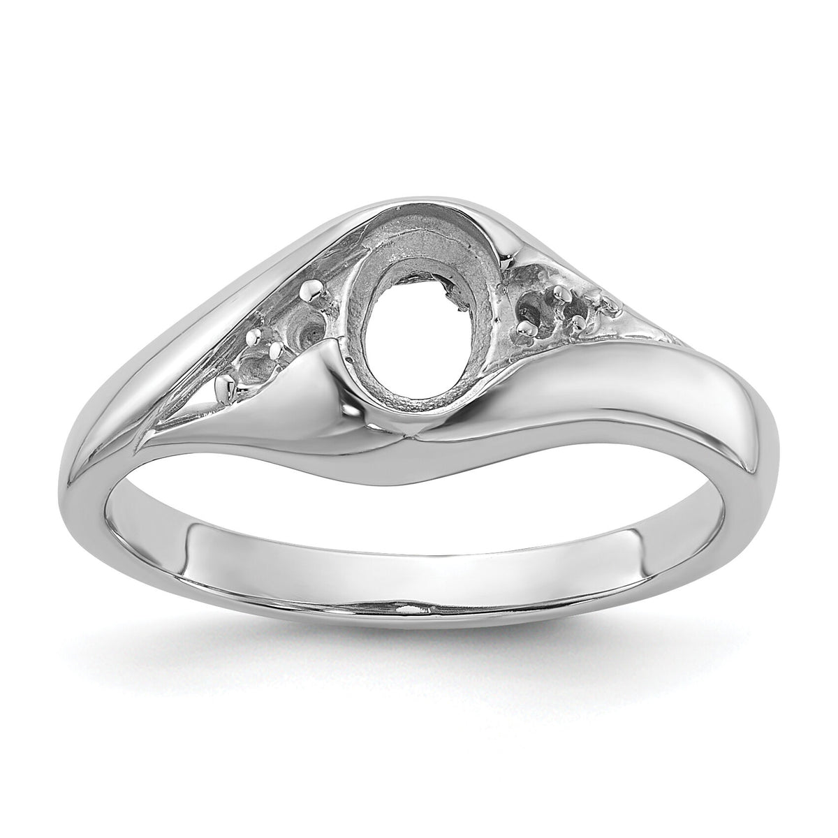 14k White Gold Polished Diamond & 6x4 Oval Gemstone Ring Mounting-Y2107