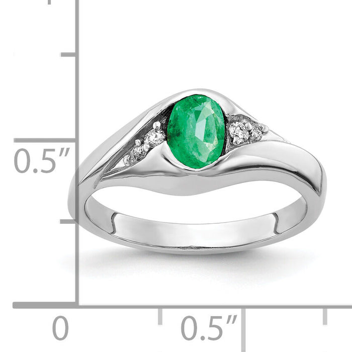 14k White Gold 6x4mm Oval Emerald AA Diamond ring-Y2107E/AA