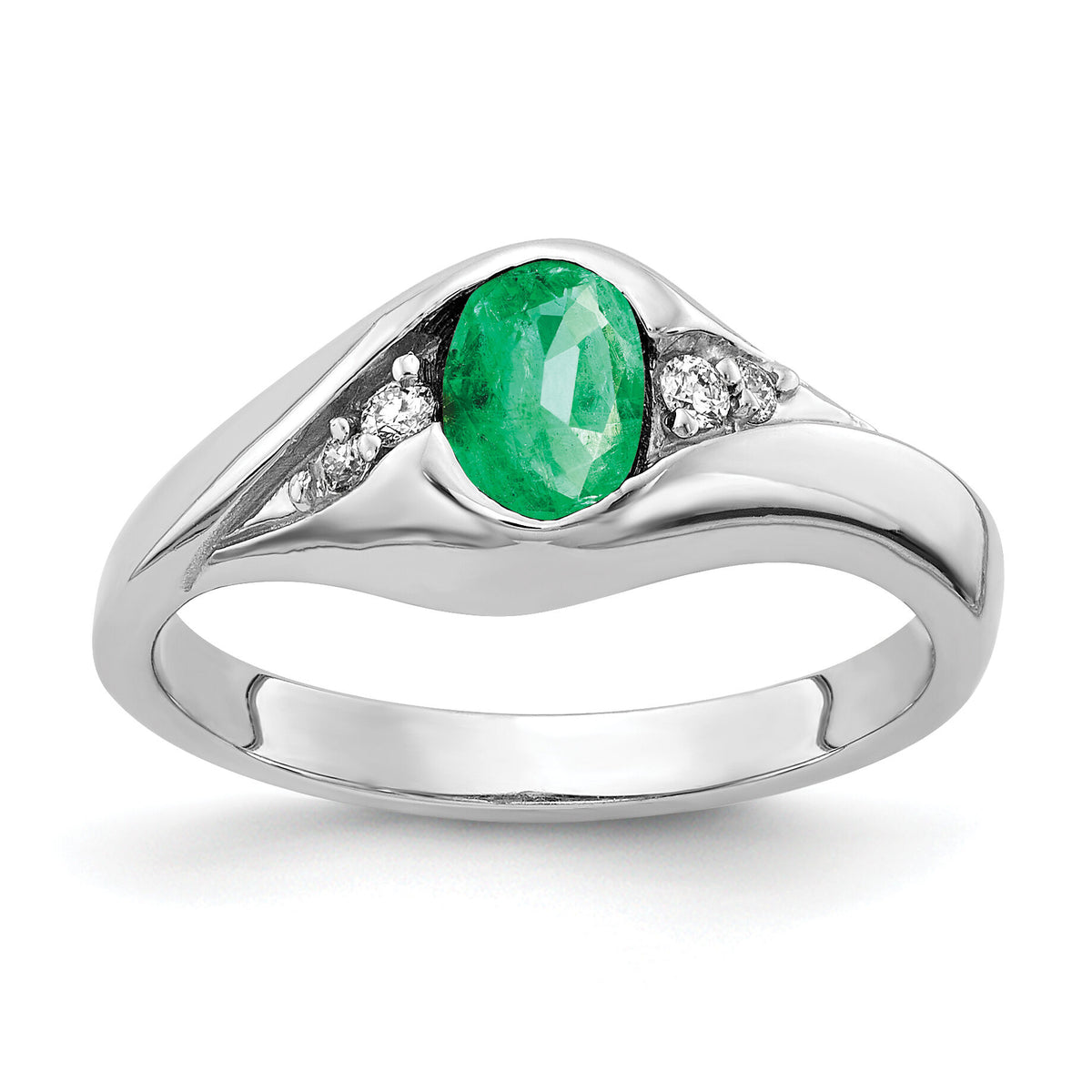 14k White Gold 6x4mm Oval Emerald AA Diamond ring-Y2107E/AA