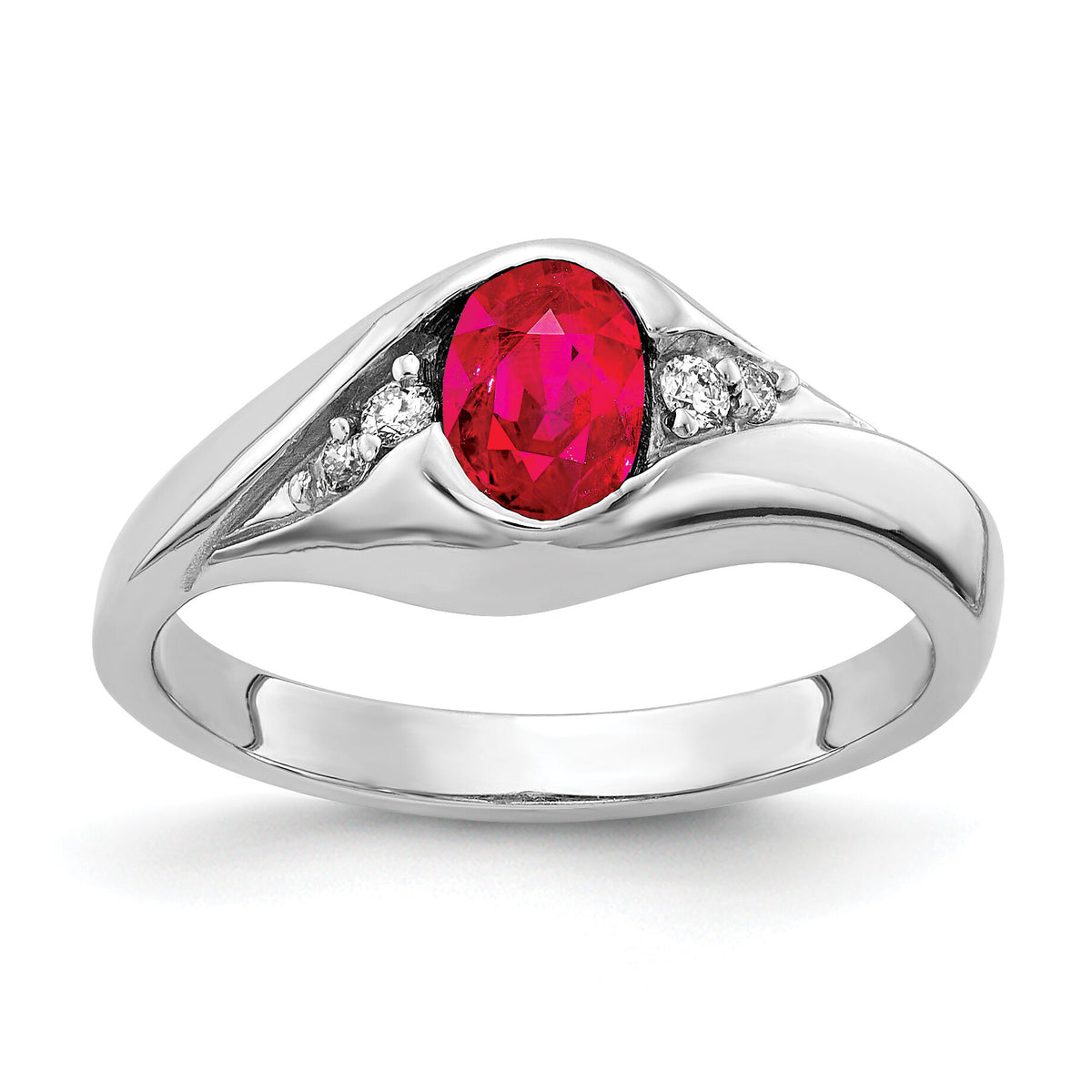 14k White Gold 6x4mm Oval Ruby AA Diamond ring-Y2107R/AA