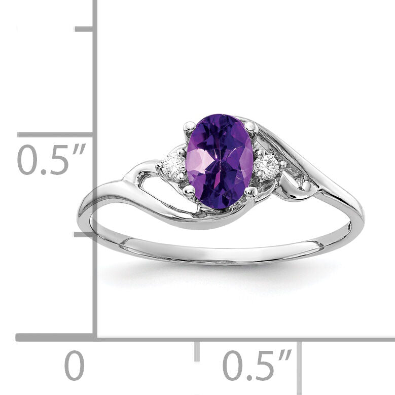 14k White Gold 6x4mm Oval Amethyst AA Diamond ring-Y2149AM/AA