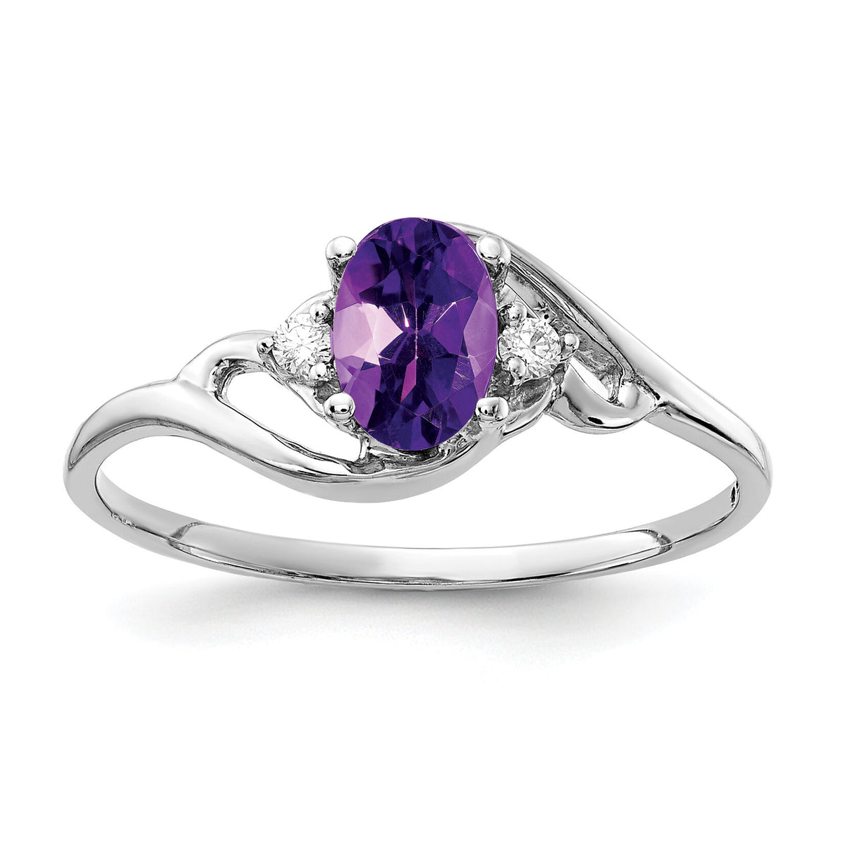 14k White Gold 6x4mm Oval Amethyst AA Diamond ring-Y2149AM/AA