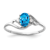 14k White Gold 6x4mm Oval Blue Topaz AA Diamond ring-Y2149BT/AA