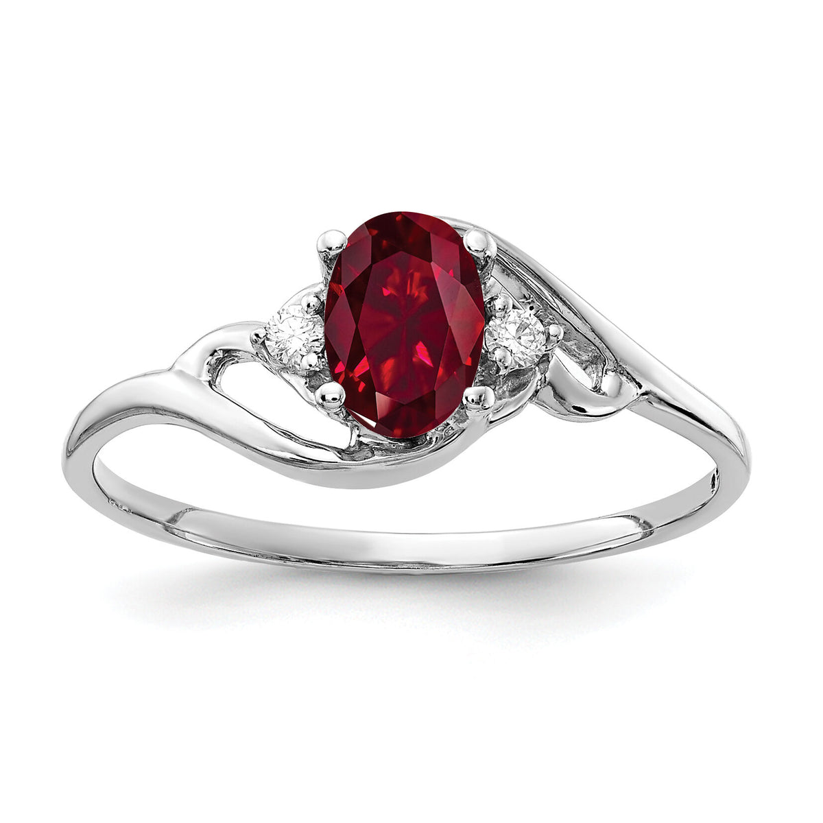 14k White Gold 6x4mm Oval Created Ruby AA Diamond ring-Y2149CR/AA