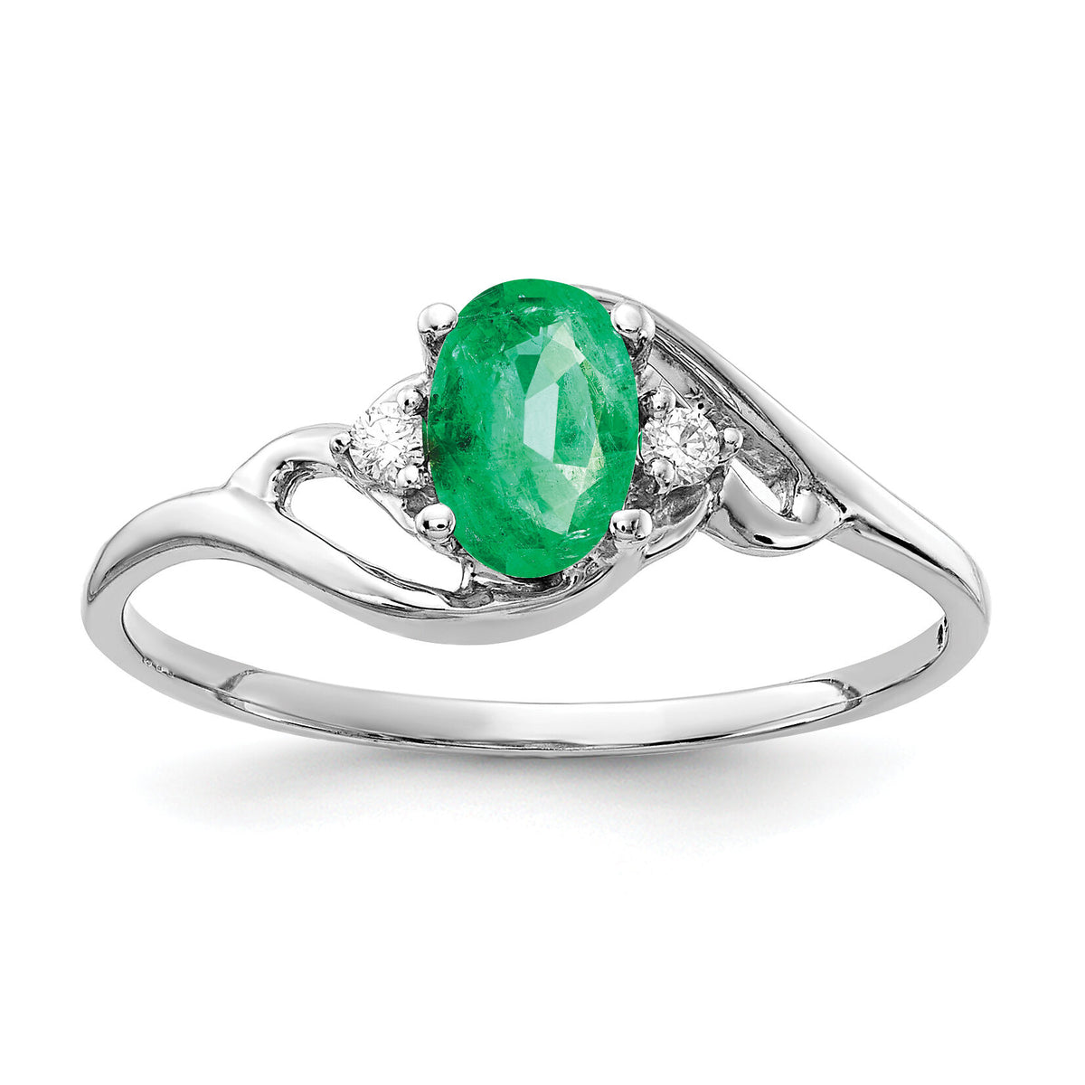 14k White Gold 6x4mm Oval Emerald AA Diamond ring-Y2149E/AA