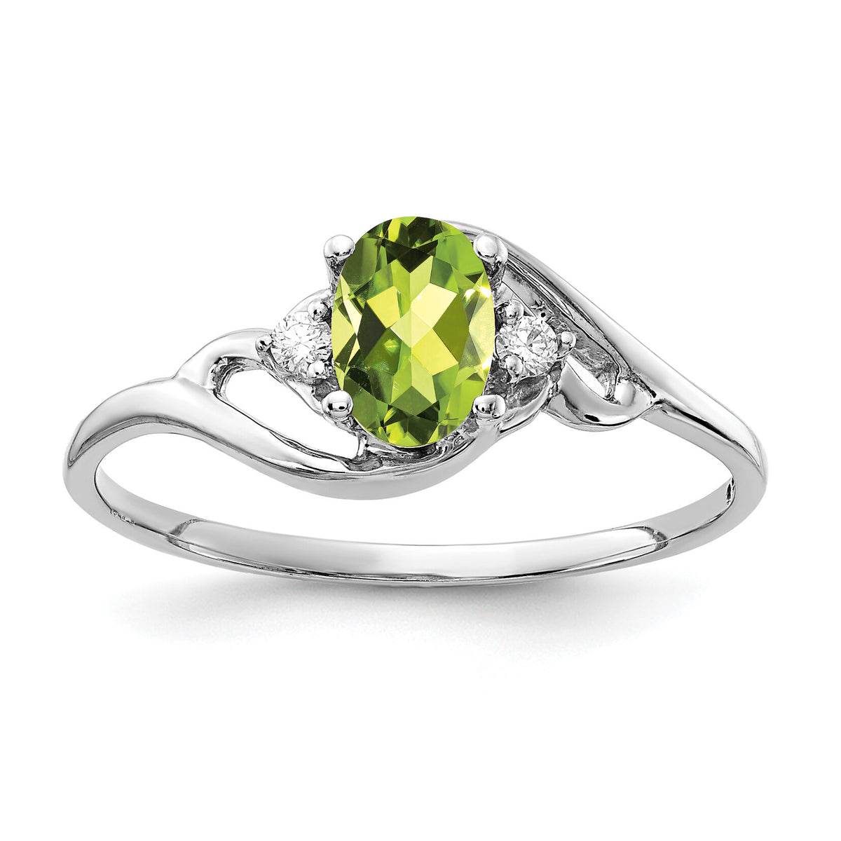14k White Gold 6x4mm Oval Peridot AA Diamond ring-Y2149PE/AA