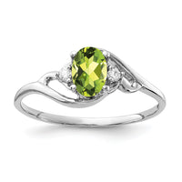 14k White Gold 6x4mm Oval Peridot AA Diamond ring-Y2149PE/AA